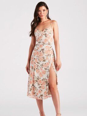Windsor Floral Chiffon Midi Dress Wedding Guest Summer Dress Size XS